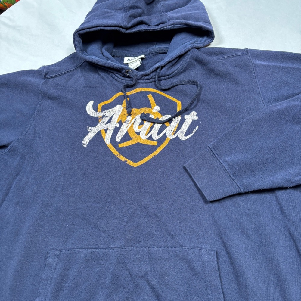 Ariat Hoodie Women XL Blue Real Shield Logo Pullover Sweatshirt Pocket